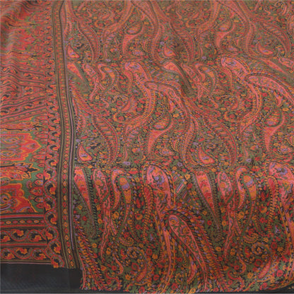 Sanskriti Vintage Sarees Green/Red Indian Blend Silk Print Sari 6yd Craft Sustainable Fabric