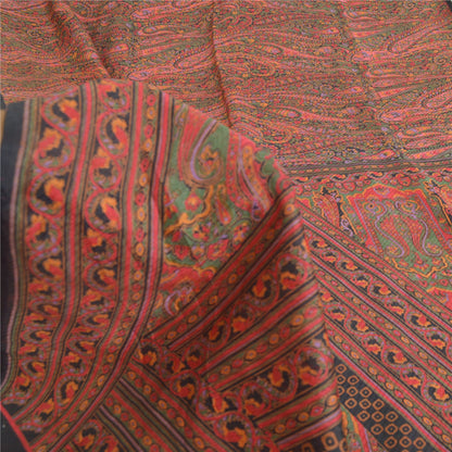 Sanskriti Vintage Sarees Green/Red Indian Blend Silk Print Sari 6yd Craft Sustainable Fabric