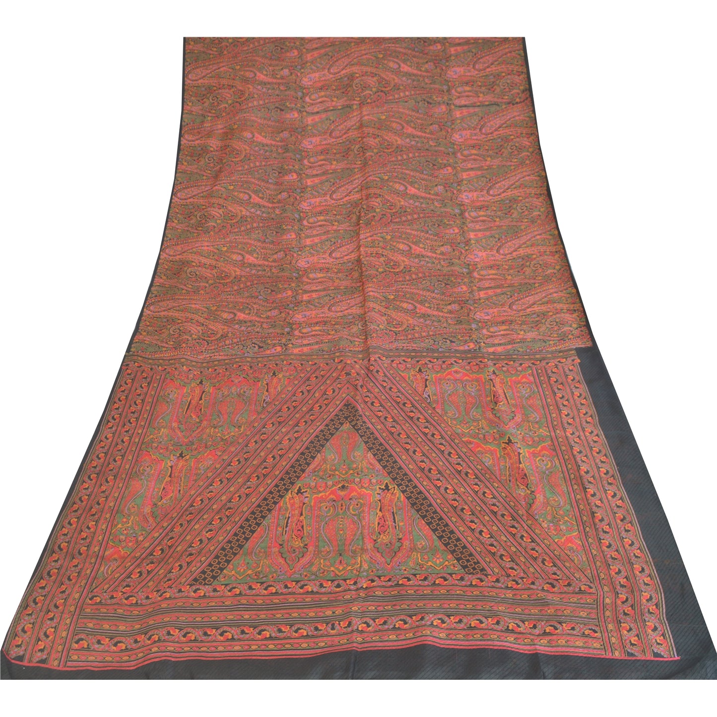 Sanskriti Vintage Sarees Green/Red Indian Blend Silk Print Sari 6yd Craft Sustainable Fabric