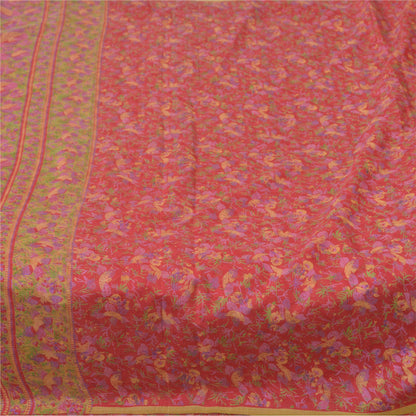 Sanskriti Vintage Sarees Red 6yd Quilting Felting Craft Sustainable Fabric Pure Silk Sari