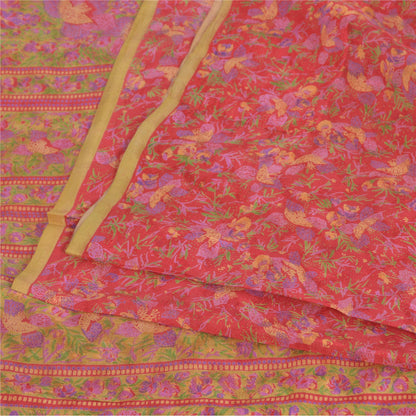 Sanskriti Vintage Sarees Red 6yd Quilting Felting Craft Sustainable Fabric Pure Silk Sari