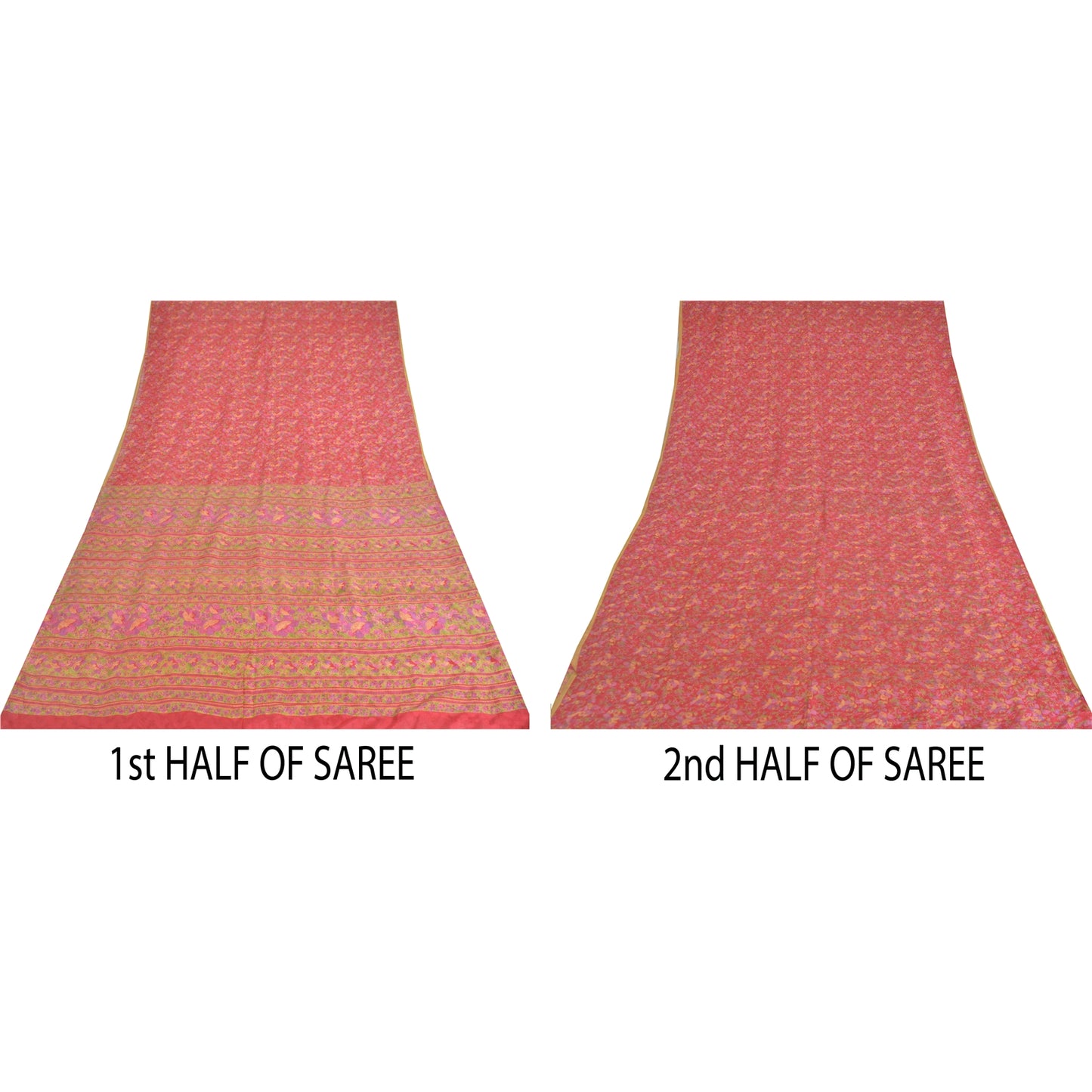 Sanskriti Vintage Sarees Red 6yd Quilting Felting Craft Sustainable Fabric Pure Silk Sari