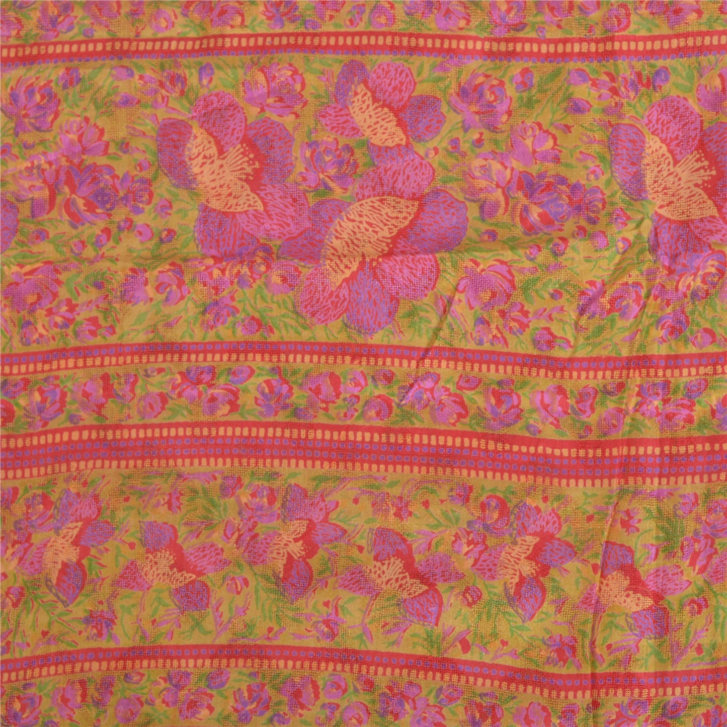 Sanskriti Vintage Sarees Red 6yd Quilting Felting Craft Sustainable Fabric Pure Silk Sari