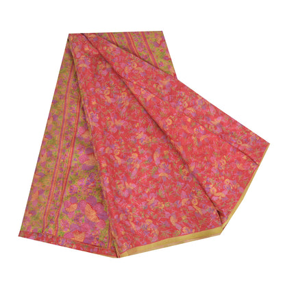 Sanskriti Vintage Sarees Red 6yd Quilting Felting Craft Sustainable Fabric Pure Silk Sari