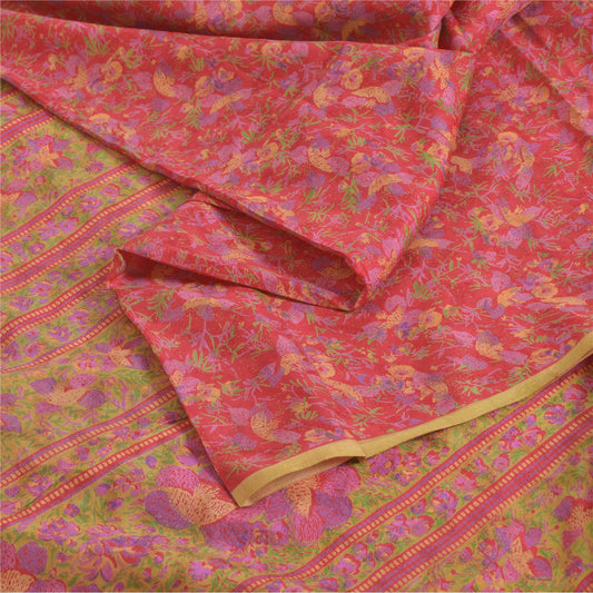Sanskriti Vintage Sarees Red 6yd Quilting Felting Craft Sustainable Fabric Pure Silk Sari