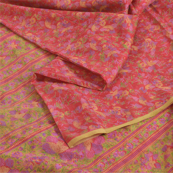 Sanskriti Vintage 100% Pure Silk Red 6Yd Quilting Felting Craft Fabric Saree Upcycled Sarongs, Scarves, Projects or Stoles