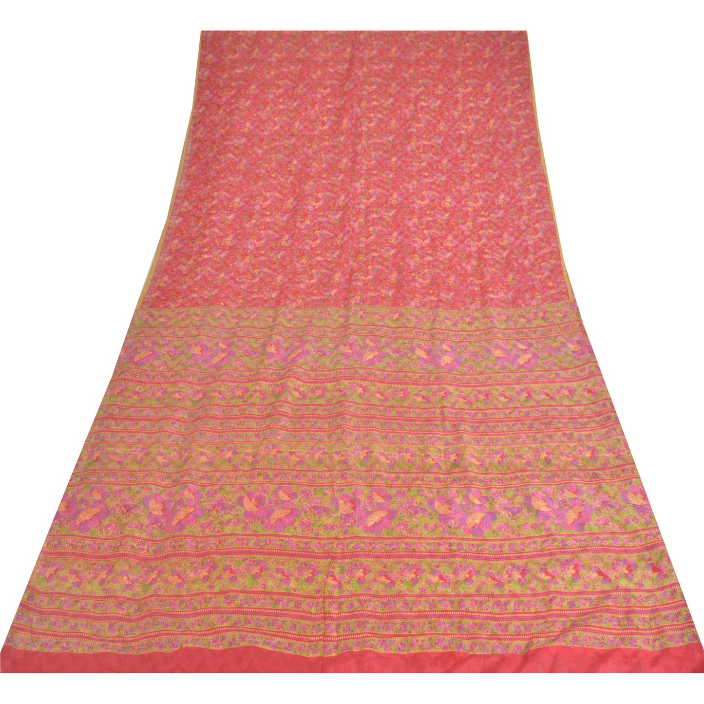 Sanskriti Vintage Sarees Red 6yd Quilting Felting Craft Sustainable Fabric Pure Silk Sari