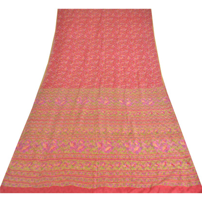 Sanskriti Vintage Sarees Red 6yd Quilting Felting Craft Sustainable Fabric Pure Silk Sari