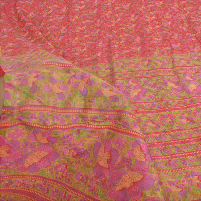 Sanskriti Vintage Sarees Red 6yd Quilting Felting Craft Sustainable Fabric Pure Silk Sari