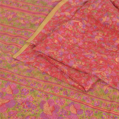 Sanskriti Vintage Sarees Red 6yd Quilting Felting Craft Sustainable Fabric Pure Silk Sari