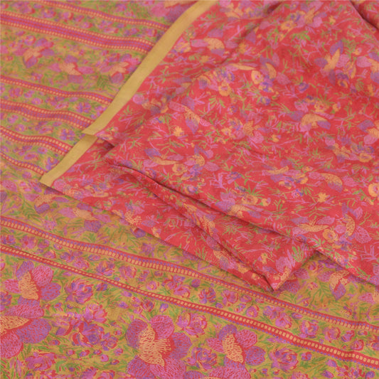 Sanskriti Vintage Sarees Red 6yd Quilting Felting Craft Sustainable Fabric Pure Silk Sari