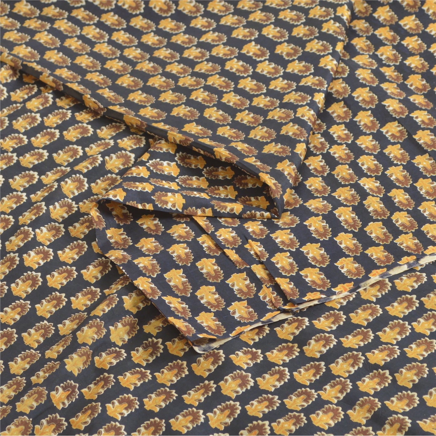 Sanskriti Vintage Sarees Black Indian Pure Silk Printed Sari 5yd Craft Sustainable Fabric