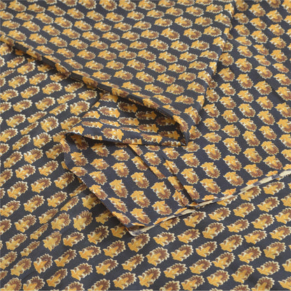 Sanskriti Vintage Sarees Black Indian Pure Silk Printed Sari 5yd Craft Sustainable Fabric