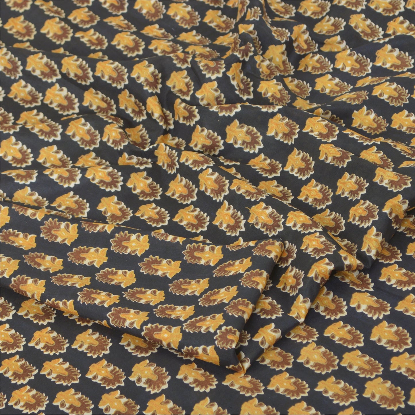 Sanskriti Vintage Sarees Black Indian Pure Silk Printed Sari 5yd Craft Sustainable Fabric