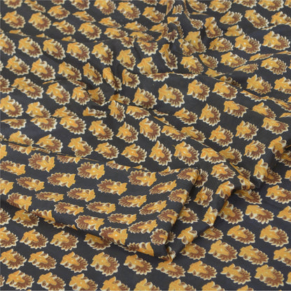 Sanskriti Vintage Sarees Black Indian Pure Silk Printed Sari 5yd Craft Sustainable Fabric