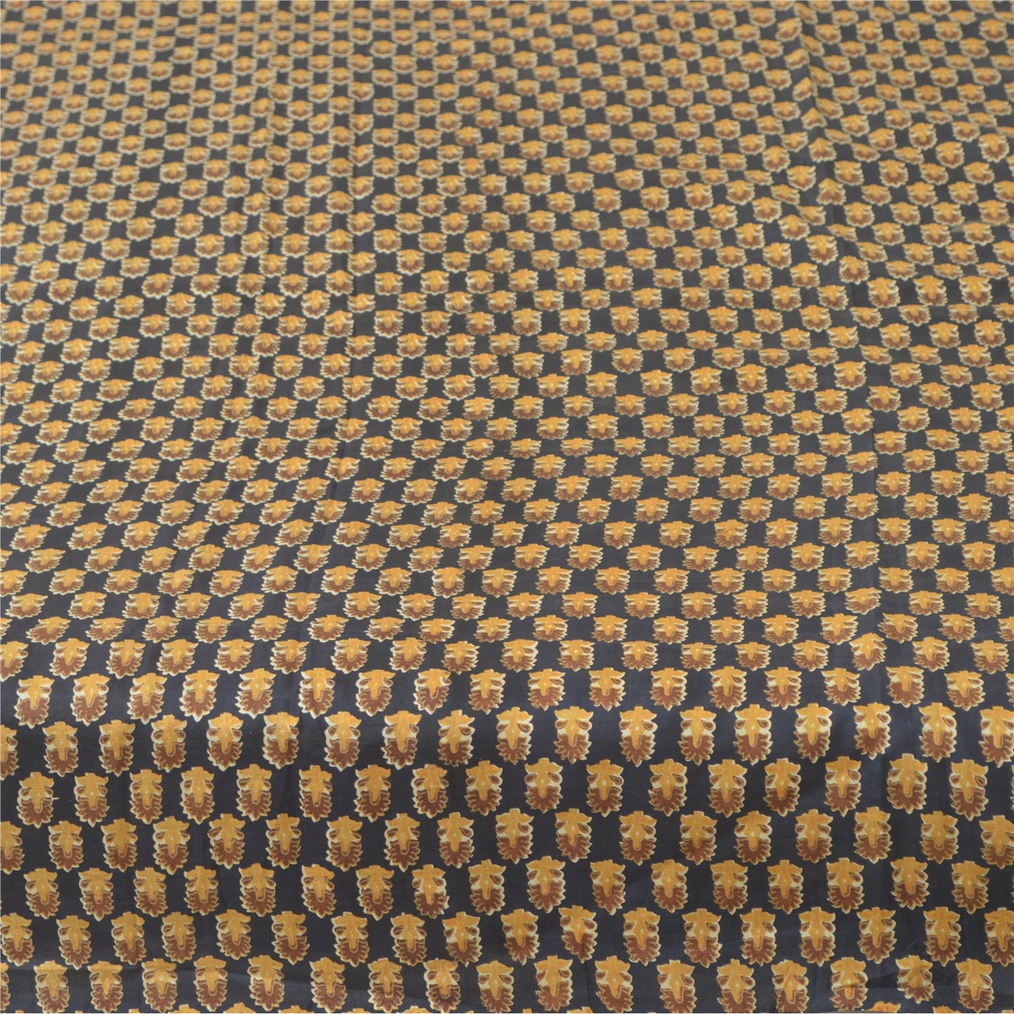 Sanskriti Vintage Sarees Black Indian Pure Silk Printed Sari 5yd Craft Sustainable Fabric