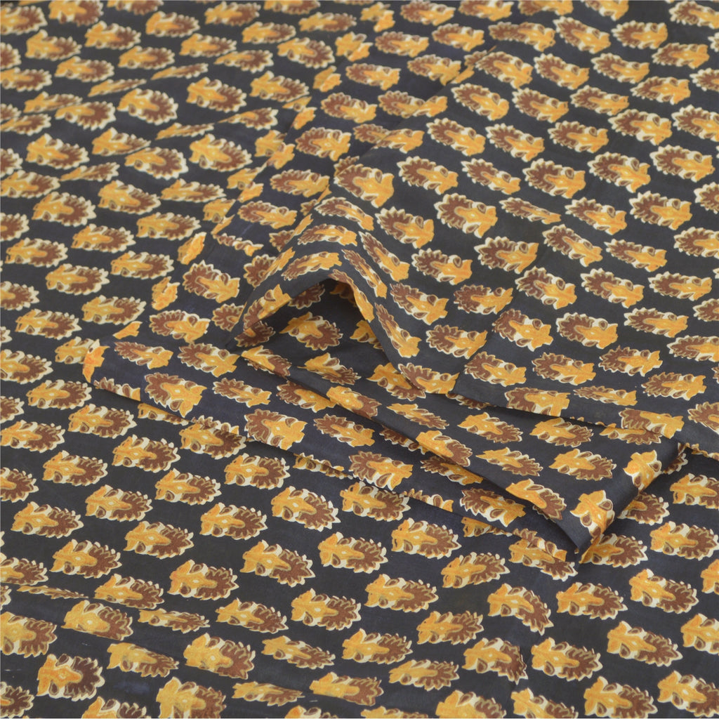 Sanskriti Vintage Sarees Black Indian Pure Silk Printed Sari 5yd Craft Sustainable Fabric