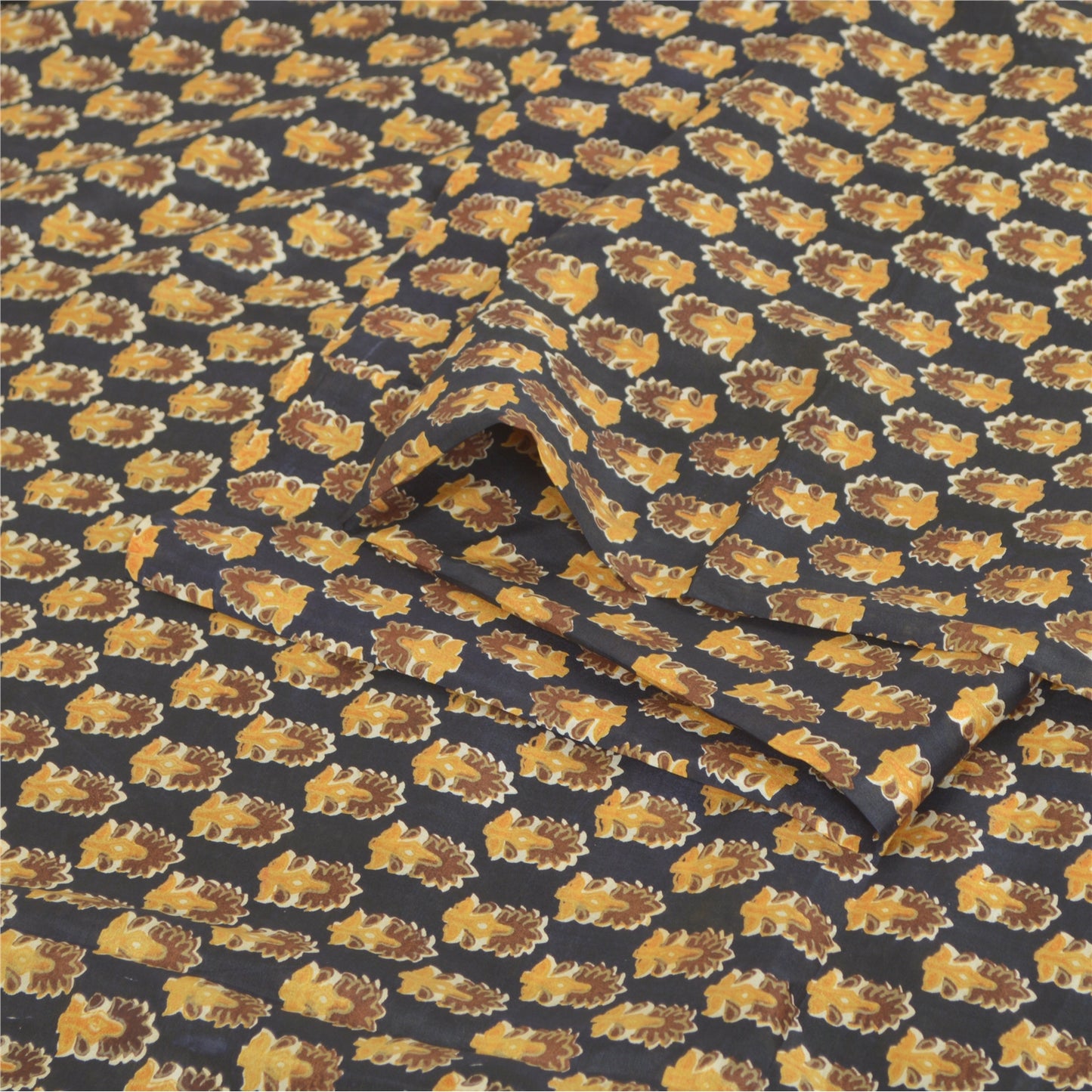 Sanskriti Vintage Sarees Black Indian Pure Silk Printed Sari 5yd Craft Sustainable Fabric