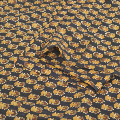 Sanskriti Vintage Sarees Black Indian Pure Silk Printed Sari 5yd Craft Sustainable Fabric