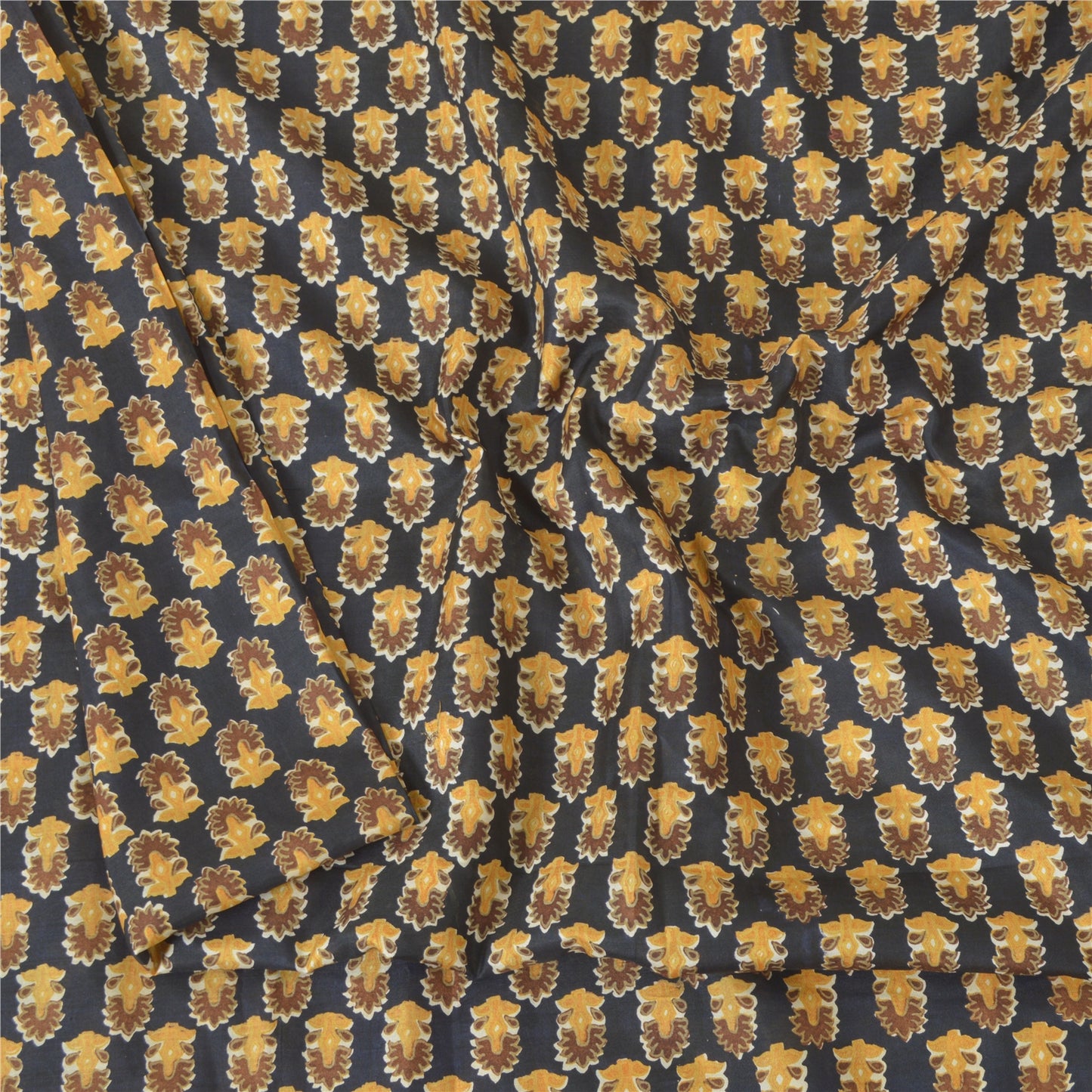 Sanskriti Vintage Sarees Black Indian Pure Silk Printed Sari 5yd Craft Sustainable Fabric