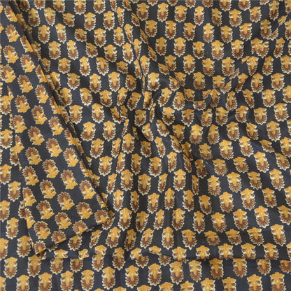 Sanskriti Vintage Sarees Black Indian Pure Silk Printed Sari 5yd Craft Sustainable Fabric