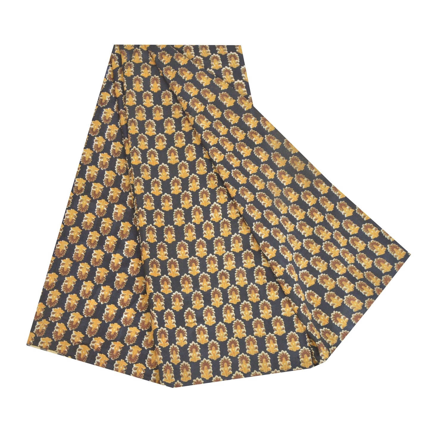 Sanskriti Vintage Sarees Black Indian Pure Silk Printed Sari 5yd Craft Sustainable Fabric