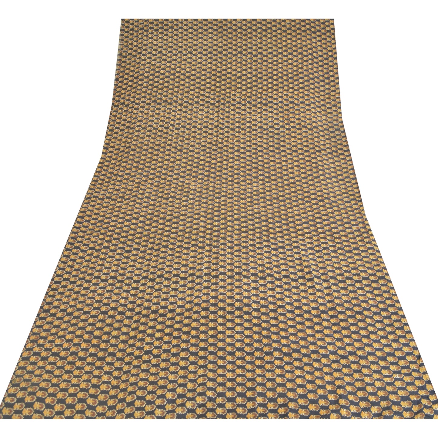 Sanskriti Vintage Sarees Black Indian Pure Silk Printed Sari 5yd Craft Sustainable Fabric