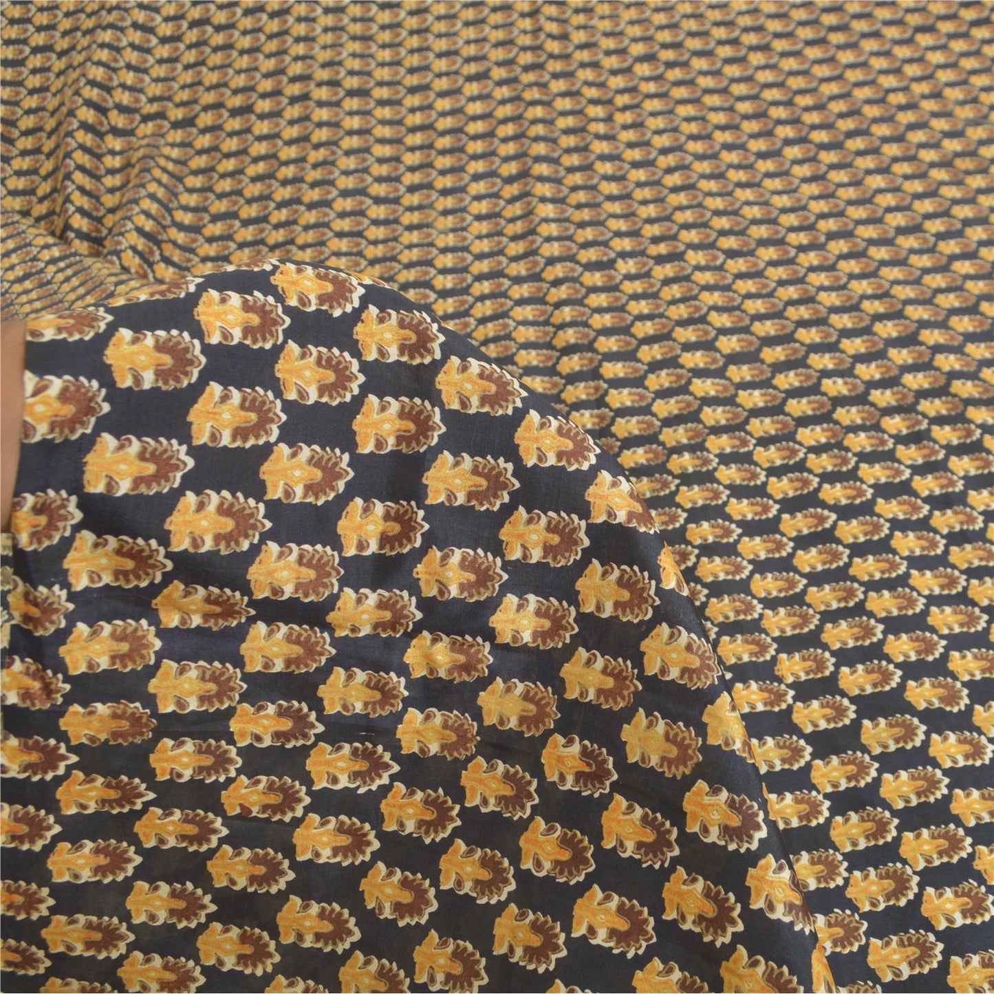 Sanskriti Vintage Sarees Black Indian Pure Silk Printed Sari 5yd Craft Sustainable Fabric