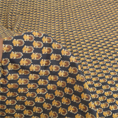 Sanskriti Vintage Sarees Black Indian Pure Silk Printed Sari 5yd Craft Sustainable Fabric