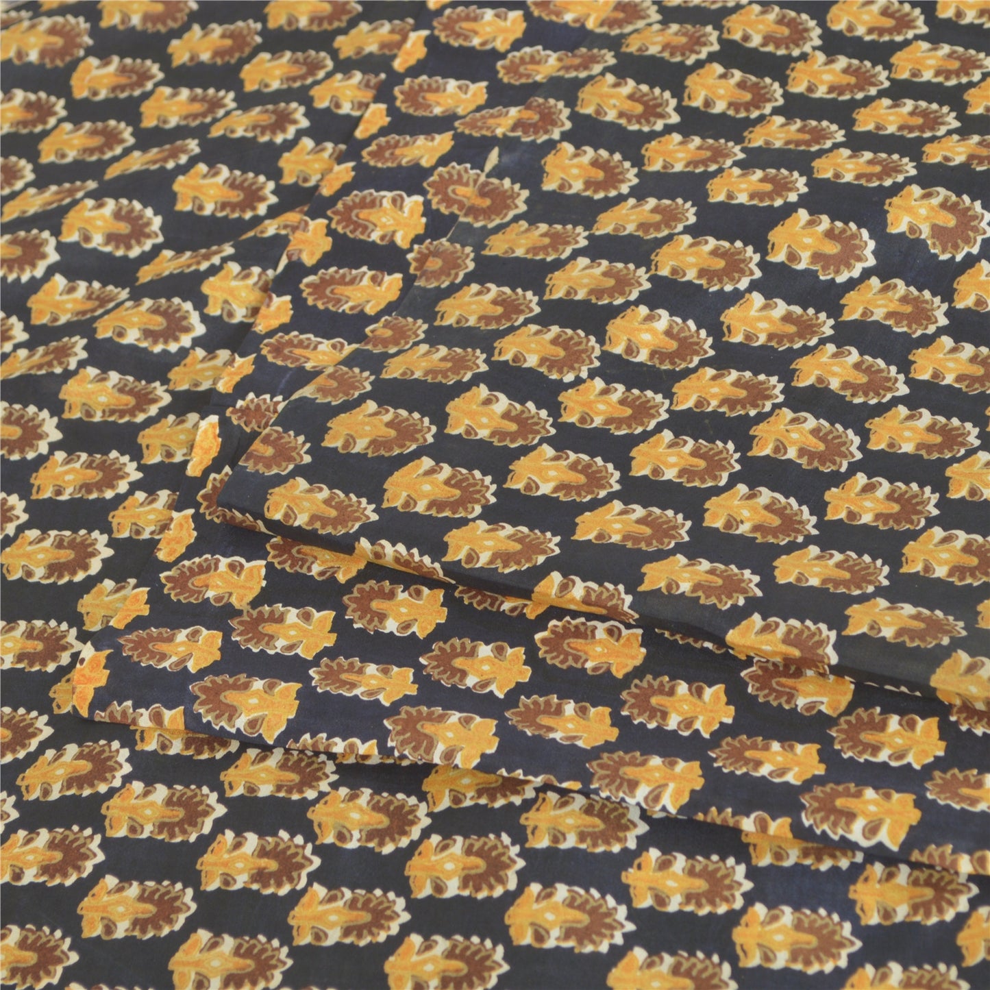 Sanskriti Vintage Sarees Black Indian Pure Silk Printed Sari 5yd Craft Sustainable Fabric