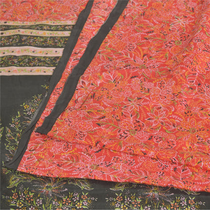 Sanskriti Vintage Sarees Røde Quiltning Filtning Håndværk Bæredygtigt Stof Ren Silke Print Sari