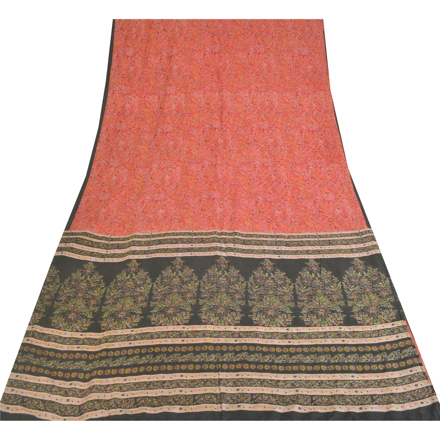 Sanskriti Vintage Sarees Røde Quiltning Filtning Håndværk Bæredygtigt Stof Ren Silke Print Sari