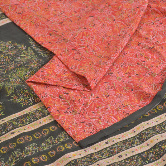 Sanskriti Vintage Sarees Red Quilting Felting Craft Sustainable Fabric Pure Silk Print Sari