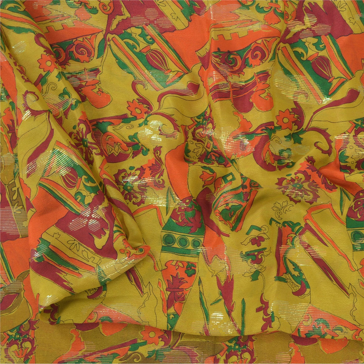 Sanskriti Vintage Sarees Green Blend Silk Printed Woven Sari 6yd Craft Sustainable Fabric