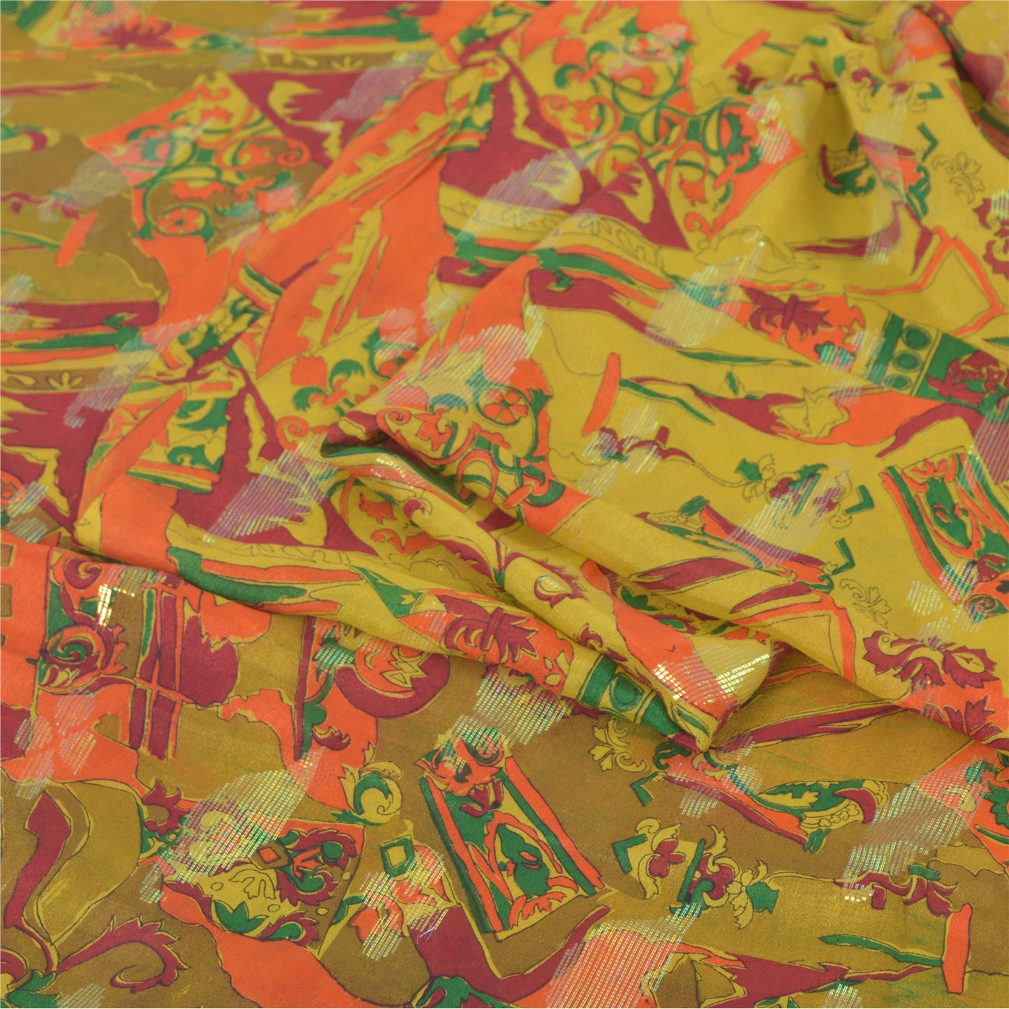 Sanskriti Vintage Sarees Green Blend Silk Printed Woven Sari 6yd Craft Sustainable Fabric