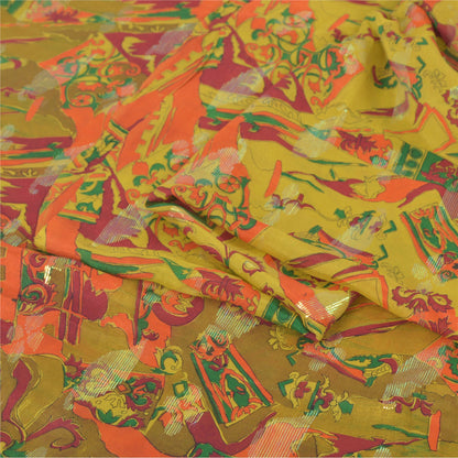 Sanskriti Vintage Sarees Green Blend Silk Printed Woven Sari 6yd Craft Sustainable Fabric