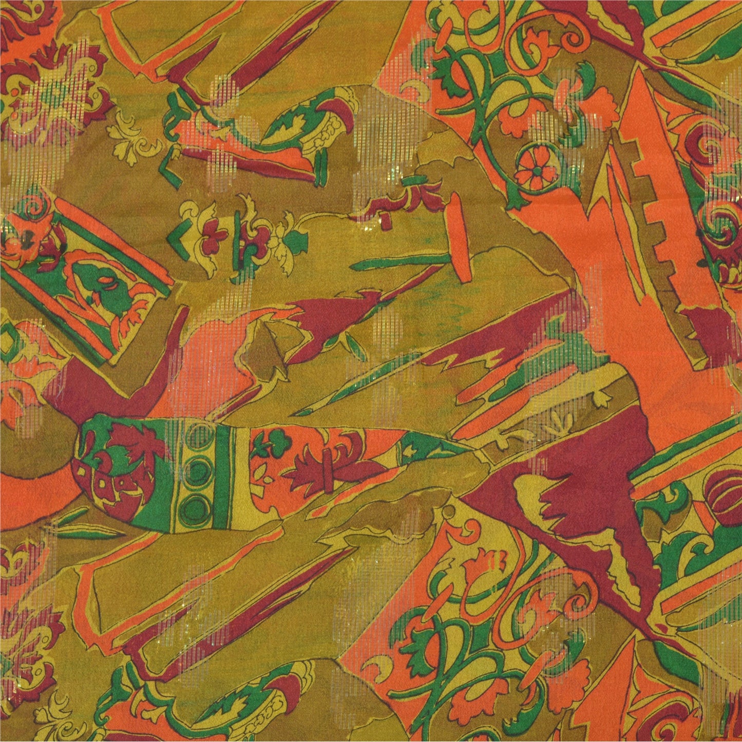 Sanskriti Vintage Sarees Green Blend Silk Printed Woven Sari 6yd Craft Sustainable Fabric