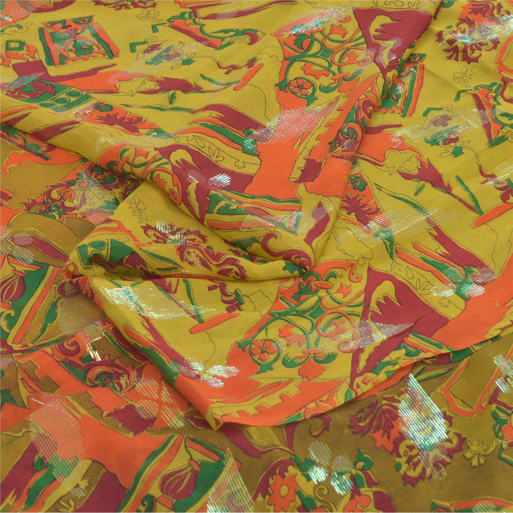 Sanskriti Vintage Sarees Green Blend Silk Printed Woven Sari 6yd Craft Sustainable Fabric