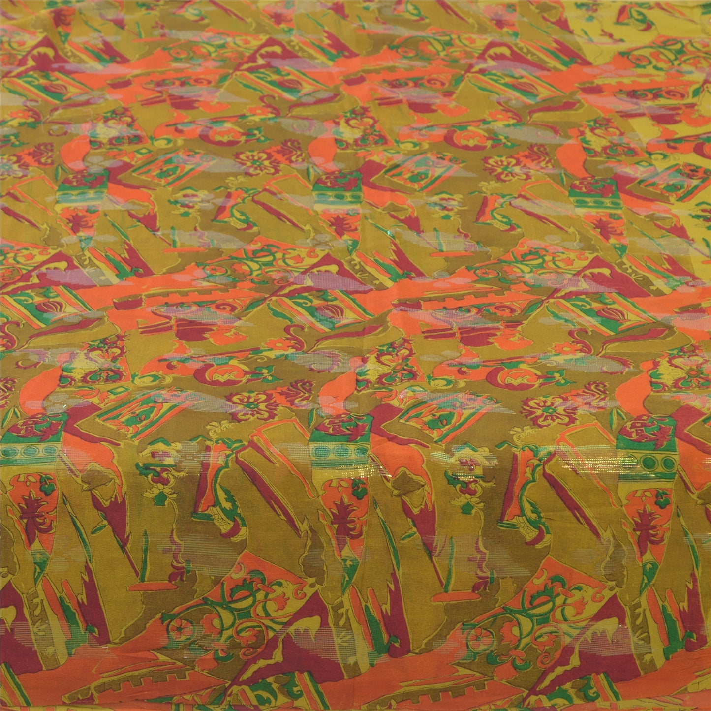 Sanskriti Vintage Sarees Green Blend Silk Printed Woven Sari 6yd Craft Sustainable Fabric