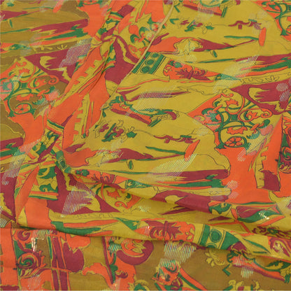 Sanskriti Vintage Sarees Green Blend Silk Printed Woven Sari 6yd Craft Sustainable Fabric