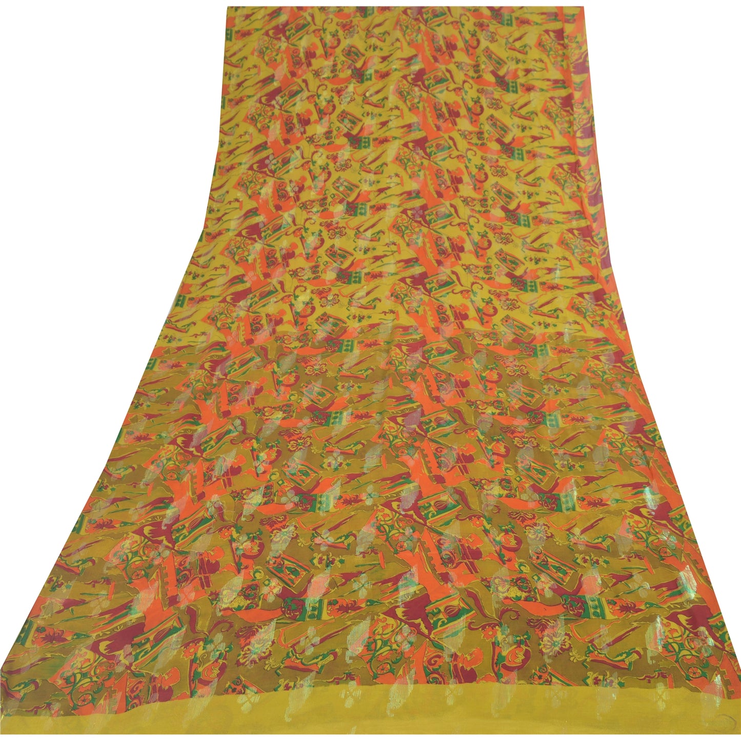 Sanskriti Vintage Sarees Green Blend Silk Printed Woven Sari 6yd Craft Sustainable Fabric