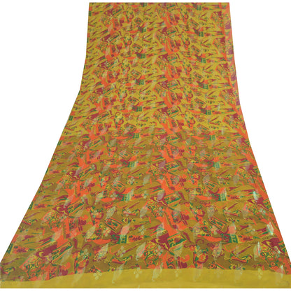 Sanskriti Vintage Sarees Green Blend Silk Printed Woven Sari 6yd Craft Sustainable Fabric