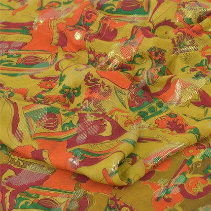 Sanskriti Vintage Sarees Green Blend Silk Printed Woven Sari 6yd Craft Sustainable Fabric