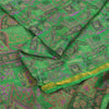 Sanskriti Vintage Sarees Green Zari Border Pure Silk Print Sari 5yd Craft Sustainable Fabric