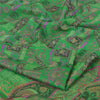 Sanskriti Vintage Sarees Green Zari Border Pure Silk Print Sari 5yd Craft Sustainable Fabric