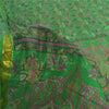 Sanskriti Vintage Sarees Green Zari Border Pure Silk Print Sari 5yd Craft Sustainable Fabric