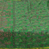 Sanskriti Vintage Sarees Green Zari Border Pure Silk Print Sari 5yd Craft Sustainable Fabric