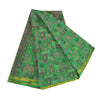 Sanskriti Vintage Sarees Green Zari Border Pure Silk Print Sari 5yd Craft Sustainable Fabric