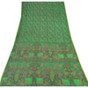 Sanskriti Vintage Sarees Green Zari Border Pure Silk Print Sari 5yd Craft Sustainable Fabric