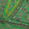 Sanskriti Vintage Sarees Green Zari Border Pure Silk Print Sari 5yd Craft Sustainable Fabric